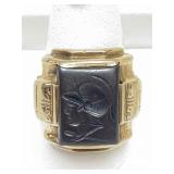 Natural Carved Stone Gladiator Head Gold Ring