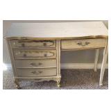 White Antique Wood Gold Trim Desk