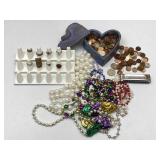 Mardi Gras Beads, Loose Change, Rings, Harmonica