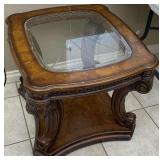 Beveled Glass Top Wooden Frame Side Table