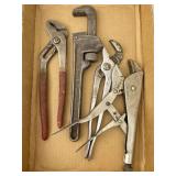 Pipe Wrench, Vice Grips, Channel Lock Pliers