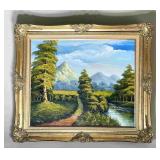 24' Framed Painting: Mountain Scene