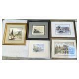 4pc Framed Watercolor, Sketches: European Cities