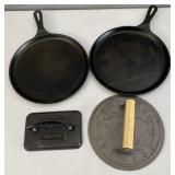 Large 10' Flat Cast-iron Griddles, Bacon Presses