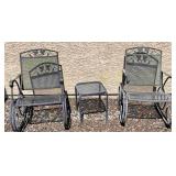 2pc Black Metal Rocking Patio Chairs, Side Table