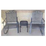 2pc Black Metal Rocking Patio Chairs, Side Table