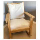 Wooden Frame Rocking Chair W/white Fabric Cushions