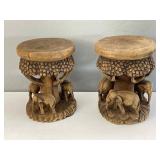 Hand Carved Wooden Stools/ Table Bases: Elephants