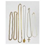 6pc Gold Tone Woven Chain Necklaces, Pendants