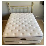 Queen Size Mattress, Box Spring, Brass Headboard