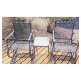 2pc Metal Patio Rocking Chairs Glass Top Sidetable