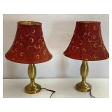 2pc Brass Base Red Stitched Fabric Table Lamps
