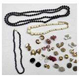 Clip On Earrings, Beaded Necklaces