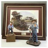 3pc Larry Greenwalt Figurines, Framed Lithograph