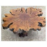 Wooden Slab Table With Tree Trunk Base
