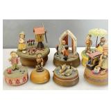 7pc Vintage Wind Up Wooden Musical Boxes