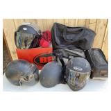 4pc Motorcycle Helmets, Harley Davidson Bag