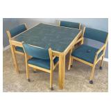 Natural Oak & Dark Green Dining Room Table, Chairs
