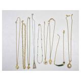 9pc Gold Tone Chain Necklaces With Pendants