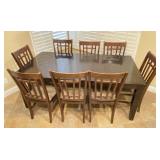 Wooden Hidden Leaf Dining Room Table, 8pc Chairs