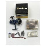 Fishing reel, fishing hooks, bobbers