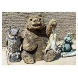 3pc Yard Art Figurines: Owl, Bear, Frog
