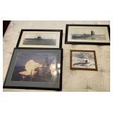 Framed Photographs: Submarines, Battleship