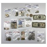U. S. Two Dollar Bills, European, Foreign Coins
