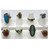 8pc Sterling Silver Faceted Stone Rings
