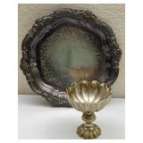 Rogers Silver Plate Platter, Etched Goblet