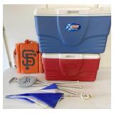 Ice Chests, Portable Seat, Umbrella, Stadium Seat