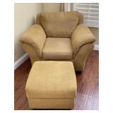 Tan Woven Fabric Over Stuffed Easy Chair, Ottoman