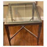 Antiqued Silver Metal Base Glass Top End Table