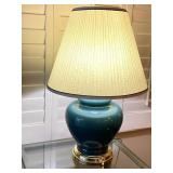 Table Lamp: Dark Green & Brass Base Fabric Shade