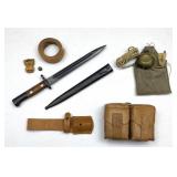 Military bayonet, scabbard, leather accessories