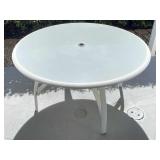 4' Round Glass Top White Metal Frame Patio Table