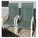 2pc white aluminum frame green fabric patio chairs