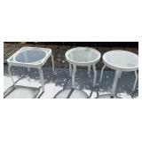 3pc Aluminum Frame Glass Top Patio Side Tables