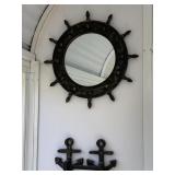 Nautical Steering Wheel Mirror, Anchor Wall Hook