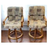 2pc Oak Frame Padded Fabric Swiveling Barstools