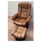 Brown Leather Reclining Swiveling Chair W/ Ottoman