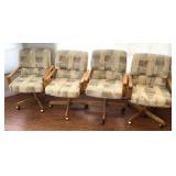 4pc Rolling Oak Frame Fabric Dining Room Chairs
