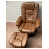 Brown Leather Reclining Swiveling Chair W/ Ottoman