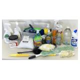 Plastic Storage Crates Full Of Cleaning Supplies