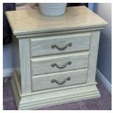 Three Drawer White Wash Laminated Wood Nightstand