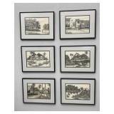 6pc Framed Ink Sketches: Asian Seascapes