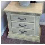 Three Drawer White Wash Laminated Wood Nightstand