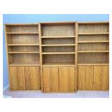 3pc Medium Oak Bookcases W/ Storage Doors