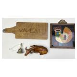 Decor: Carved Ox, Greek Bell, Inlaid Art: Chicken