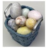 Easter Basket Of Hand Carved Polished Stone Eggs